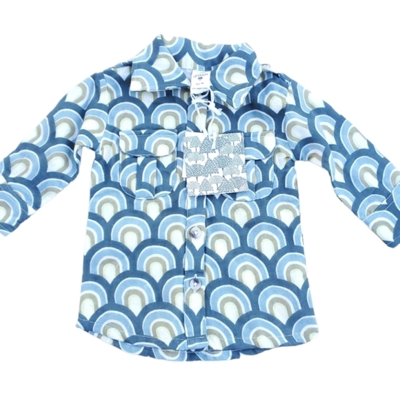 NWT Kate Quinn Organics Shirt Button Collared Sage Rainbow Baby Boys 3-6 Months - Picture 1 of 4